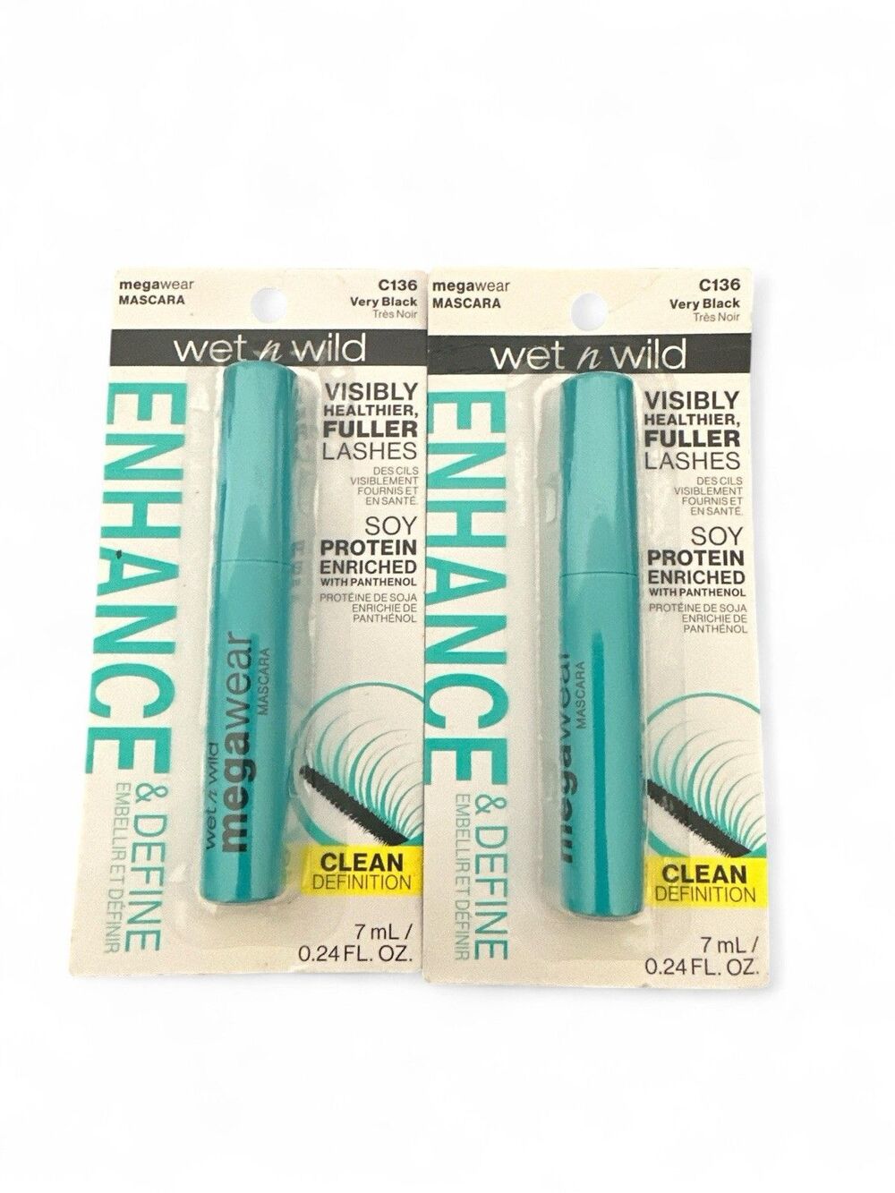 2 Wet N Wild Enhance and Define Megawear Mascara Very Black C136 New Sealed